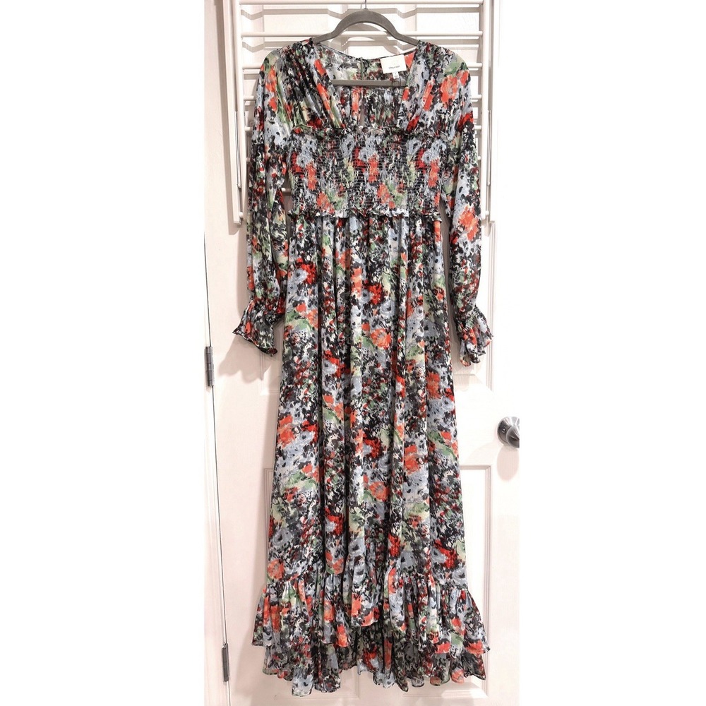 Cinq A Sept Leigh Floral Print Ruffle Dress Size 4 Blue Spring Wedding Boho
